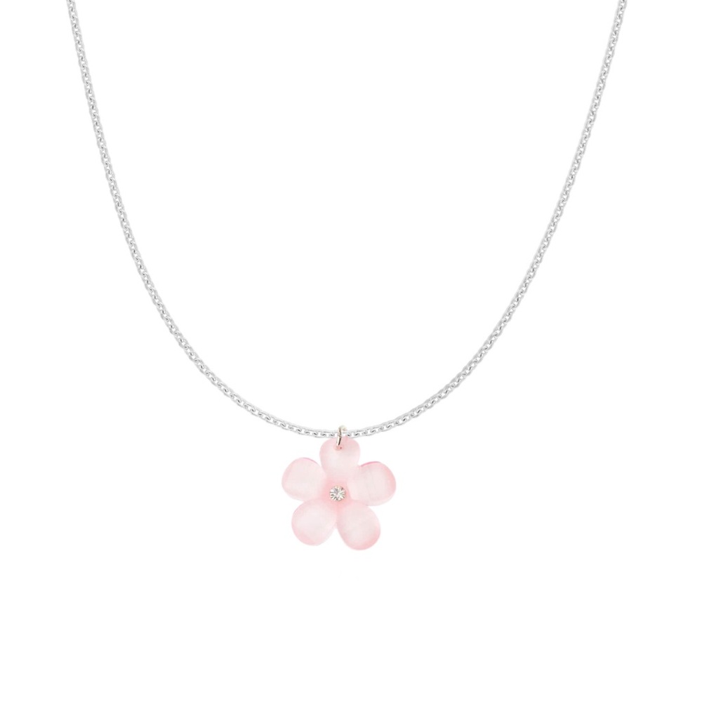Pink Resin Flower Charm Necklace
